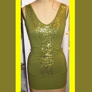 New Say What? Green sequin knit stretch top M 6-10